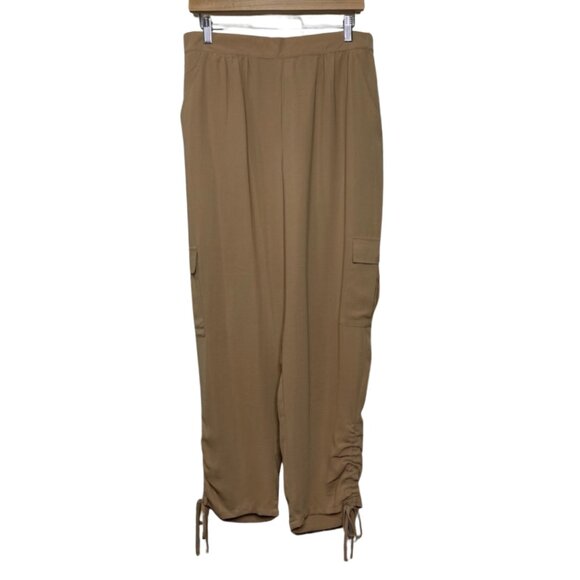 VENUS | Lightweight Camel Elastic Waist Cargo Ankle Pants | Size L - Picture 2 of 13